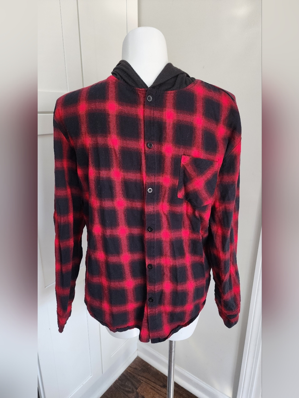 New Wave Street Culture  Red Plaid Hoodie Flannel Shirt XXL